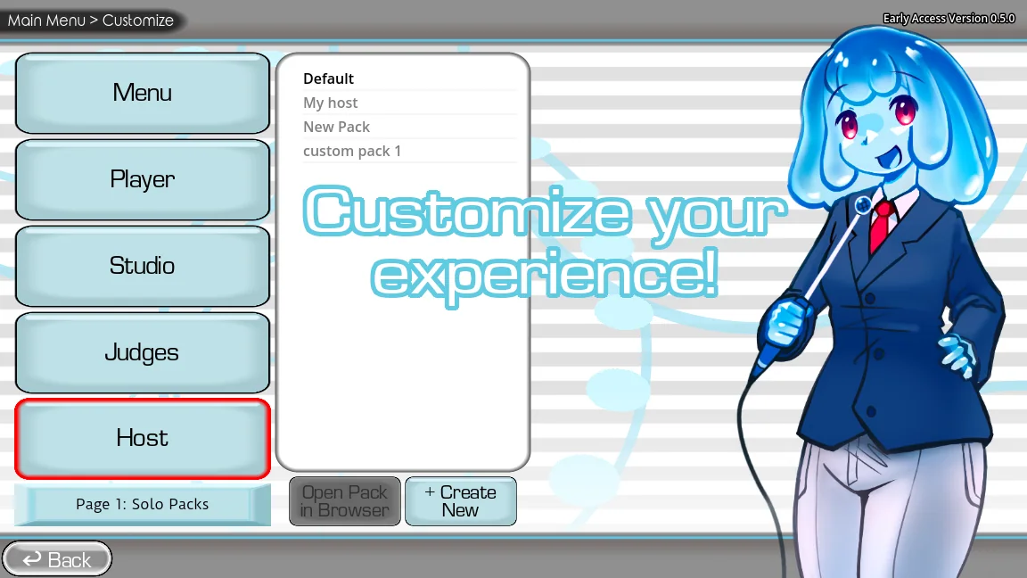 Official Choicer Voicer customization menu used to select different content packs