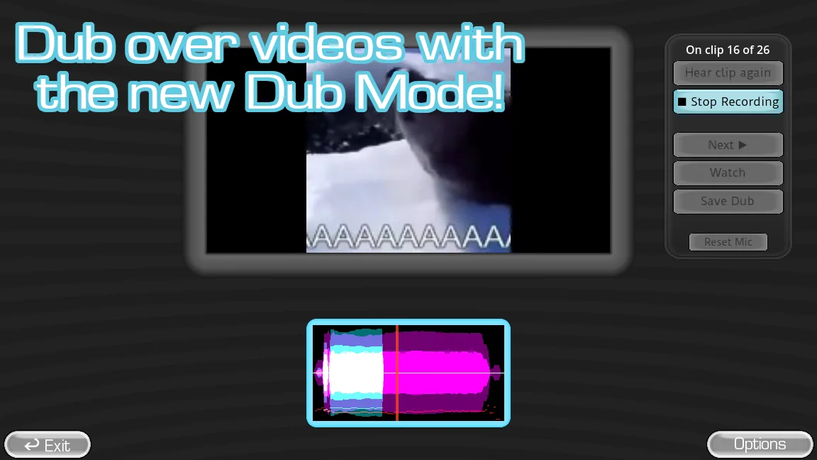 Official Choicer Voicer Dub Mode screen showing video-oriented gameplay